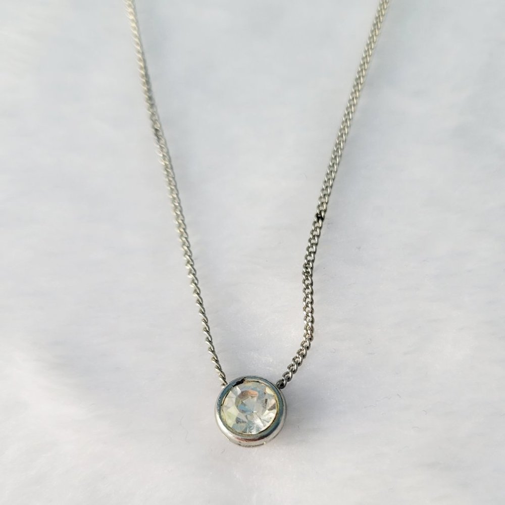 Cubic Zirconia Round Gem Necklace Silver/White